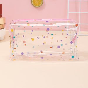 1pc Color Polka Dots Transparent Waterproof Makeup Bag For Women Girls