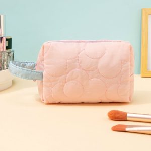 1pc Quilting Soft Cute Portable Large Capacity Travel Storage Makeup Bag For Women Girls